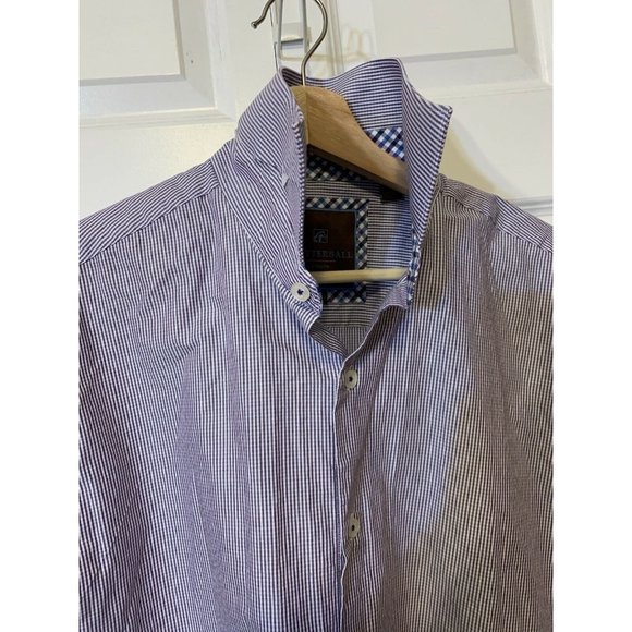 Tattersall London Long Sleeve Cotton Shirt Men’s Sz XL 17 34/35 striped purple - Picture 2 of 8